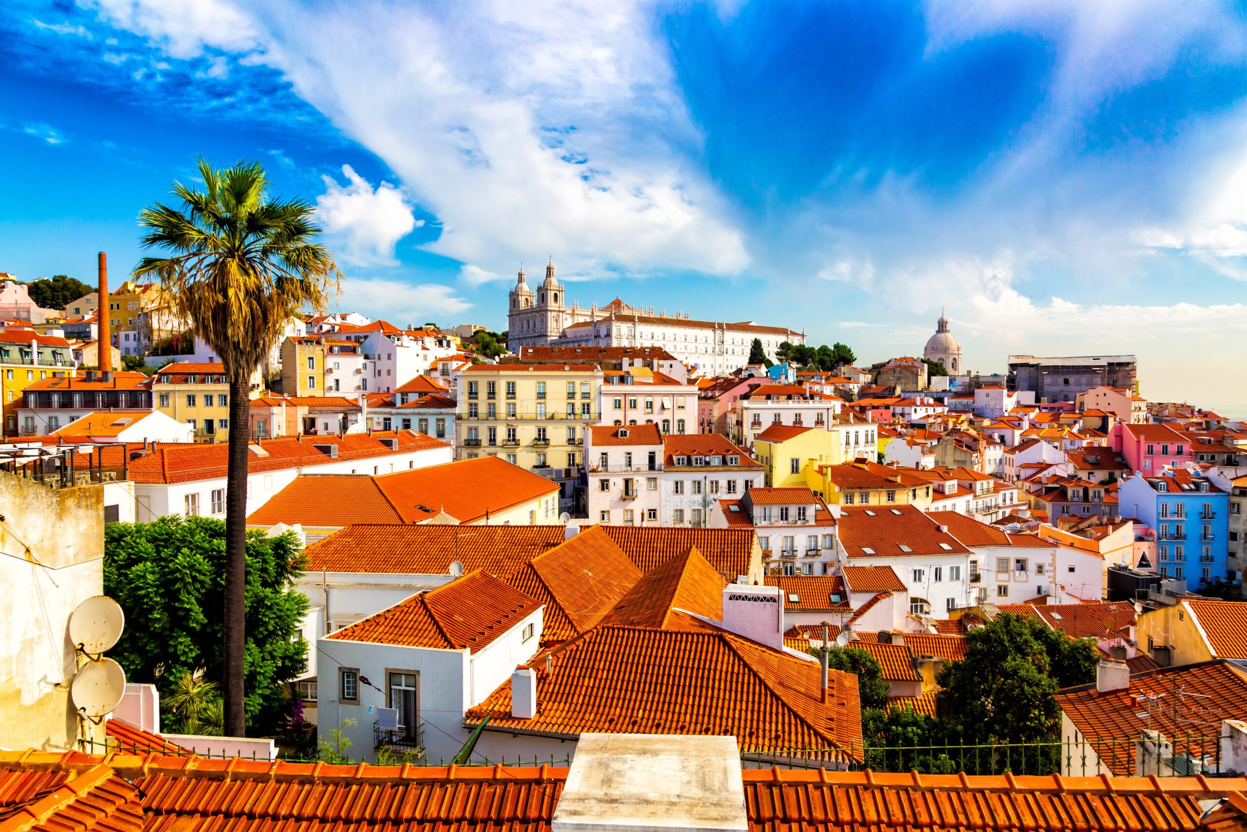 Alfama old town district viewed from miradouro das portas do sol observation point in lisbon portugal